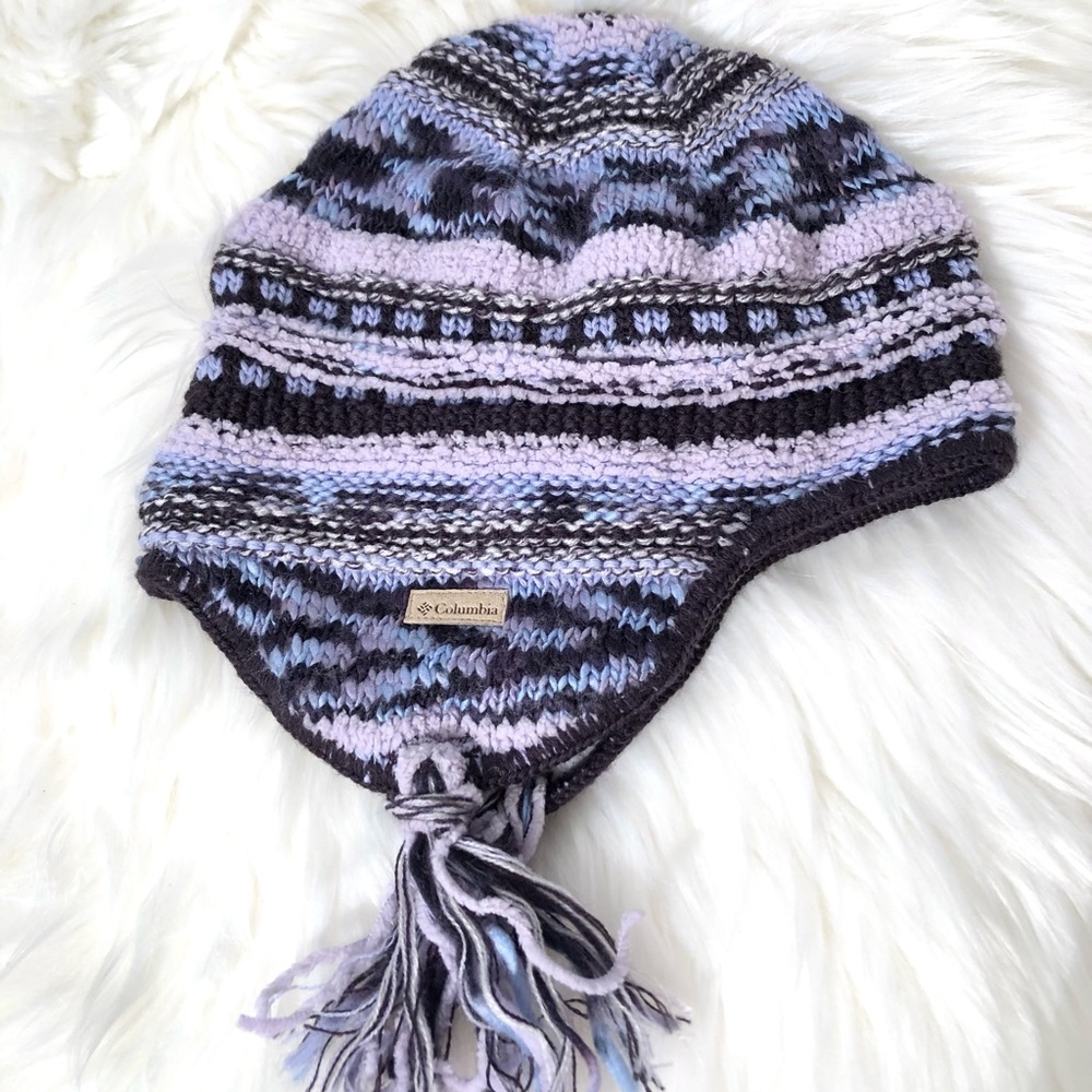 Columbia Earflap Beanie Hat with Tassels Purple